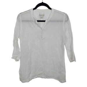 Coldwater Creek Top Womens S Petite White Blouse 3/4 Sleeve Tunic Embroidered